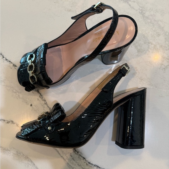 Kate Spade NY Caileen Kiltie Patent Leather Chunky Block Heel Slingback Pump - Picture 4 of 12